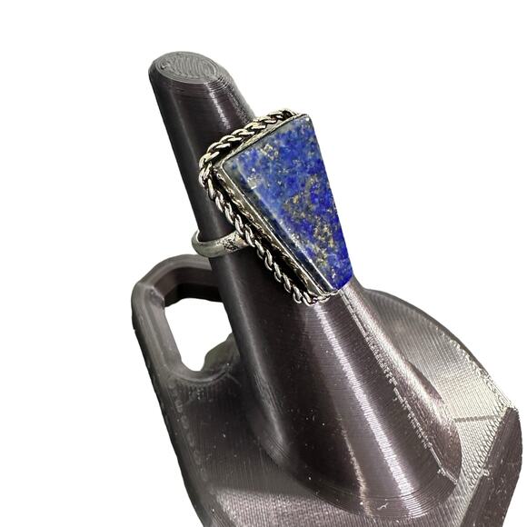 Lapis lazuli triangle semi-precious gemstone ring sterling silver plated 8 - Picture 2 of 6